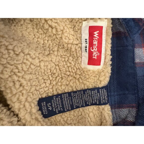 Mens Wrangler‎ Navy & Red Plaid Flannel Sherpa-Lined Button-Up Shirt Size Small - Picture 7 of 7